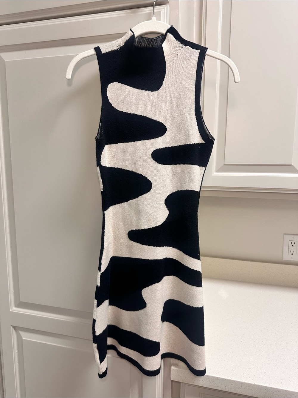 Cider Black and Cream Abstract Stripe Knit Dress